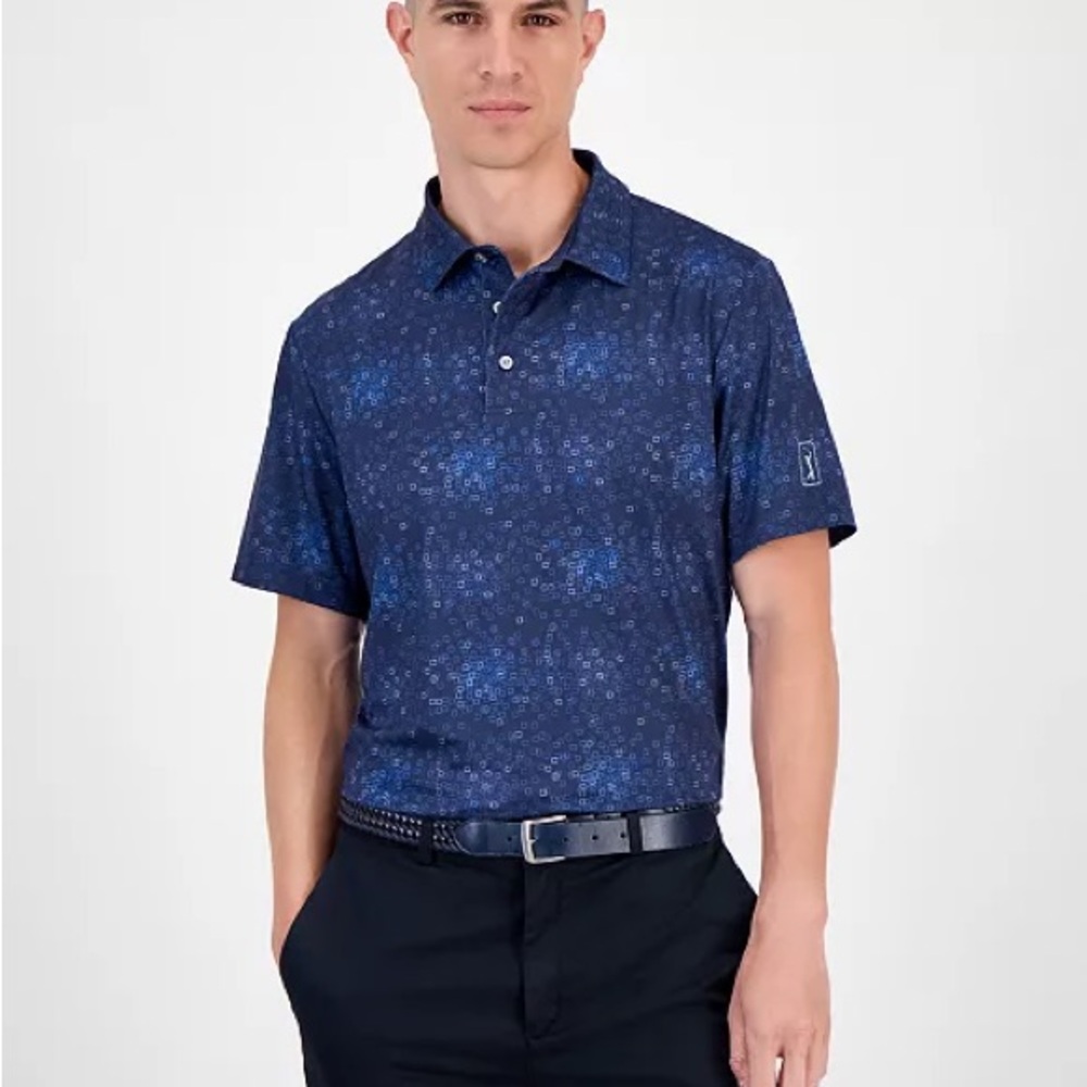NWT PGA Tour Navy Patterned Golf Polo Shirt